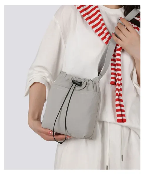 Design Drawstring Bucket Bag Beige Crossbody Bag - 19