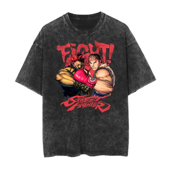 Design Street Fighter x Capcom Fight! Graphic Oversized T-Shirt Black T-Shirts - 1