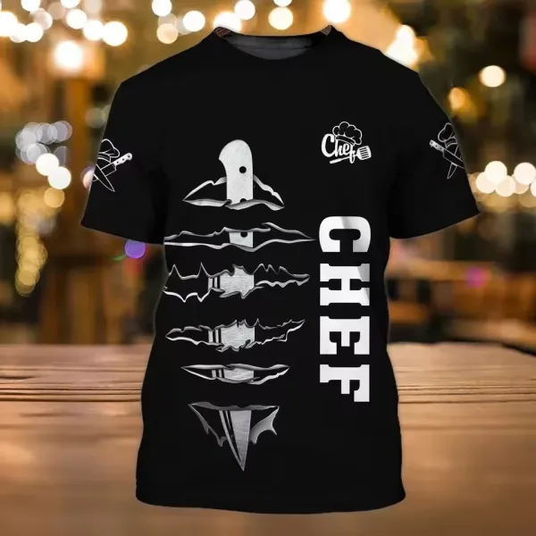 Design Chef Jacket T-Shirt Black with White Toque Print - 9