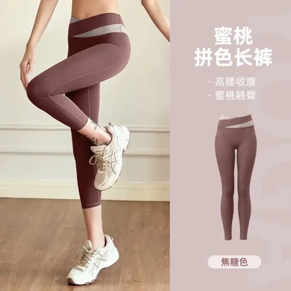 Design Peach Blossom Color-Block High-Waist Leggings - 1