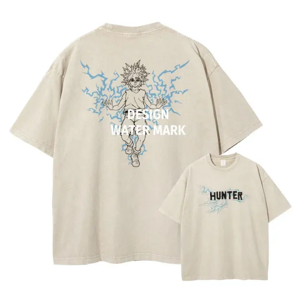 Design Hunter Graphic Oversized T-Shirt Beige - 1