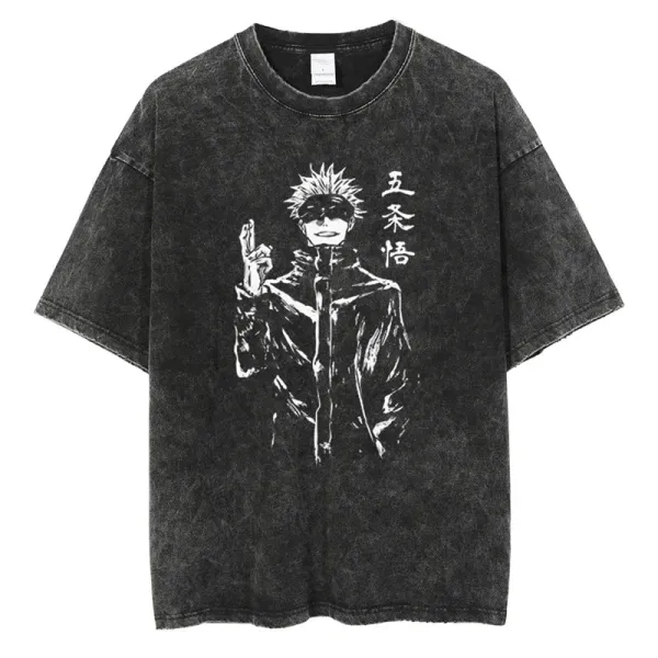 Design Jujutsu Kaisen Gojo Satoru Acid Wash Black T-Shirt - 1