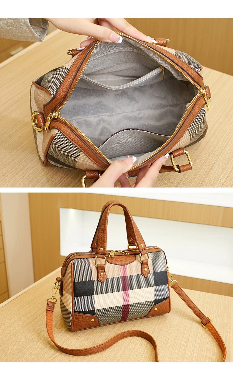 Burberry Check Print Boston Bag in Beige and Brown - 19