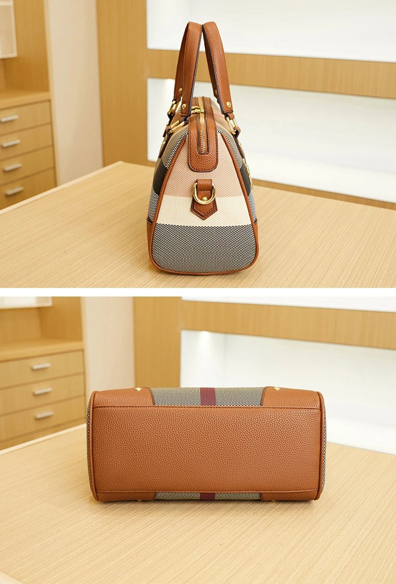 Burberry Check Print Boston Bag in Beige and Brown - 21