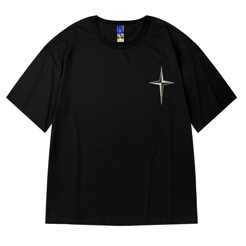 Design Oversized T-Shirt with Compass Star Logo Black T-Shirt - 8