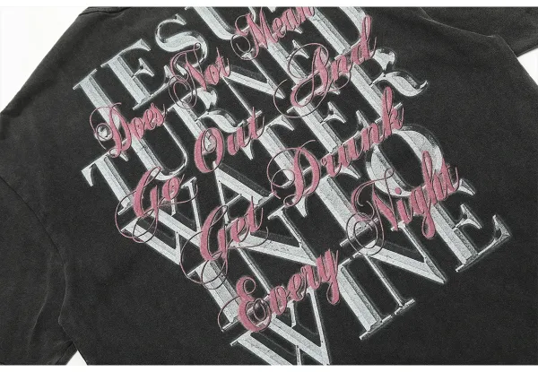 Saint Tears Lips Graphic Washed Black T-Shirt - 8