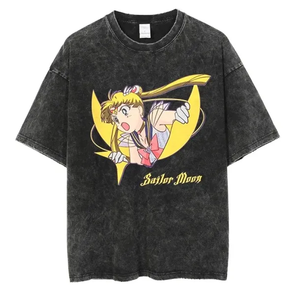 Design Sailor Moon Graphic Acid Wash Black T-Shirt T-Shirts - 1