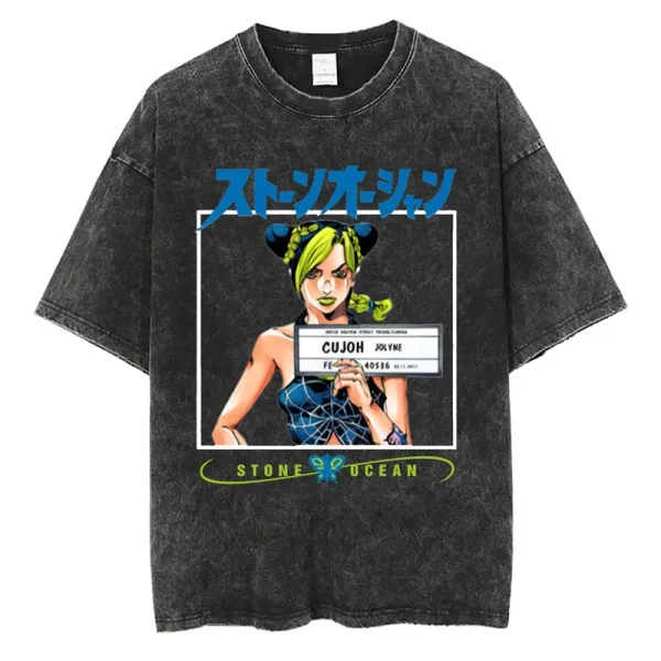 Design JoJo's Bizarre Adventure x Stone Ocean Jolyne Cujoh Mugshot T-Shirt Black T-Shirts - 1