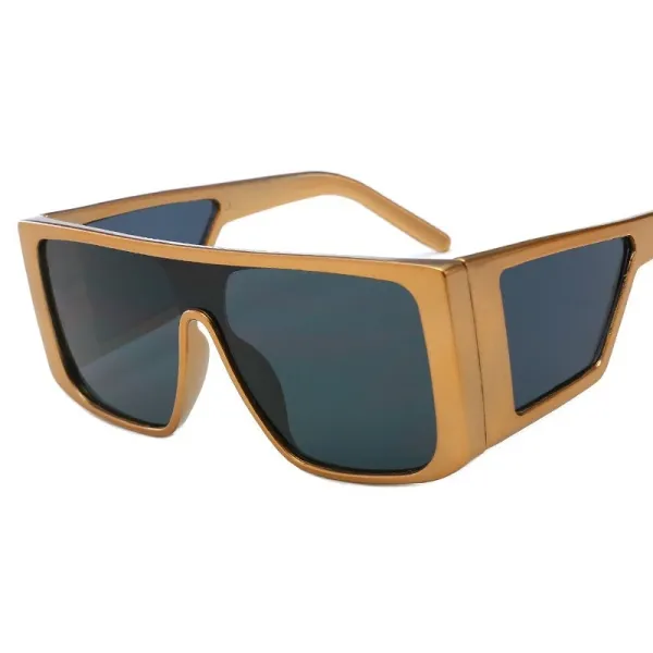 Design Shield Sunglasses Gold Frame Dark Lens Sunglasses - 1