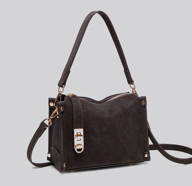 Design Hobo Bag Black Leather-Texture Shoulder Bag - 15
