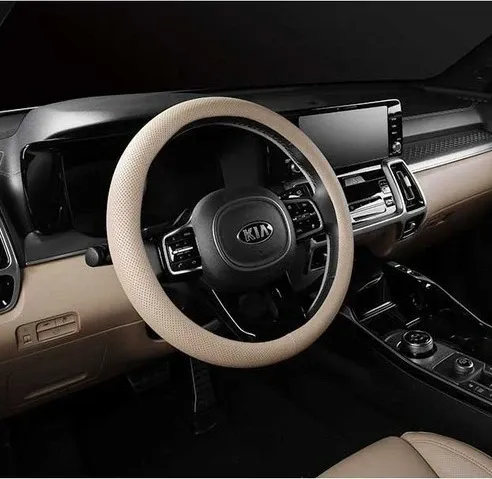 Design Kia Steering Wheel Cover Beige Leather-Texture Accessory Accessories - 1