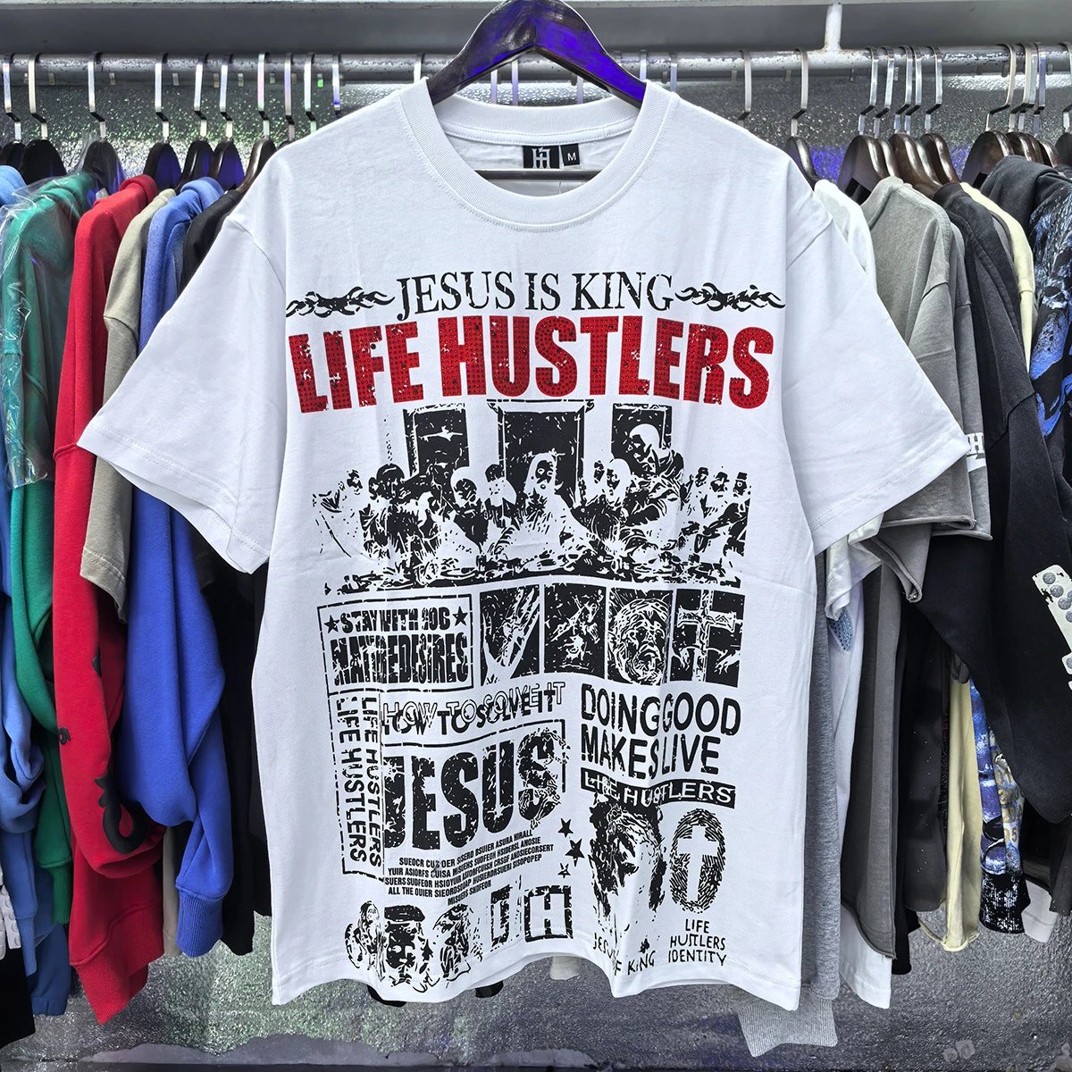 Design Life Hustlers Jesus Is King Graphic T-Shirt Black T-Shirts - 45