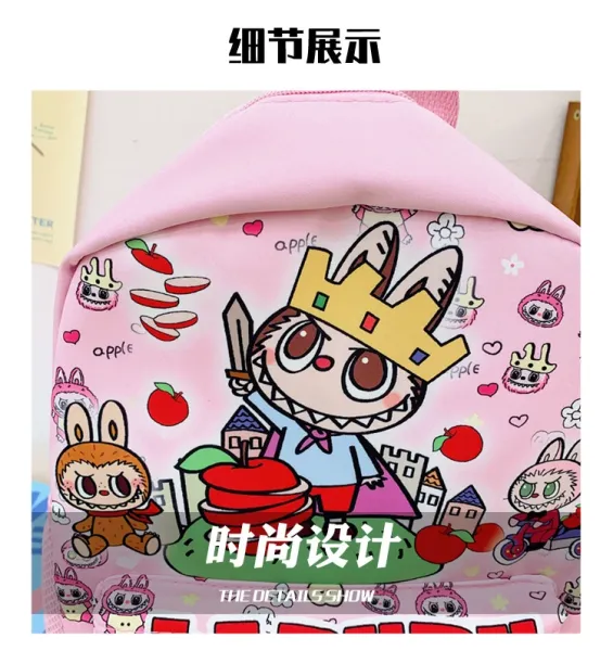 Design Labubu Pink Gingham Cartoon Print Mini Backpack - 5
