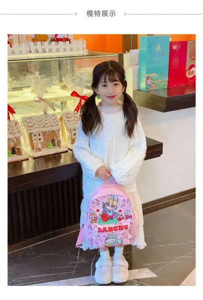 Design Labubu Pink Gingham Cartoon Print Mini Backpack - 13