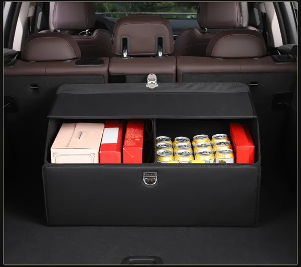 Design Carbon Fiber Car Trunk Organizer Black Storage Box Travel Bags - 35