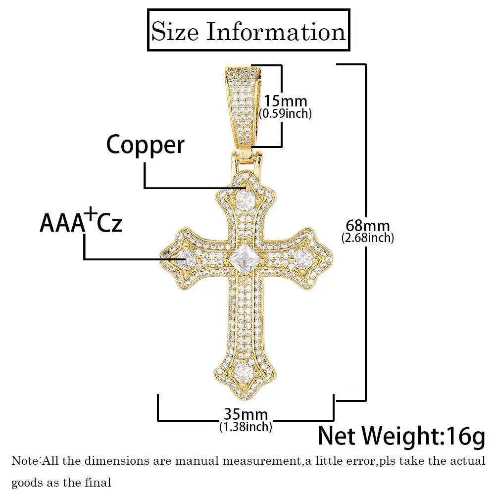 Design Cross Pendant Necklace Gold with Cubic Zirconia Jewelry - 8