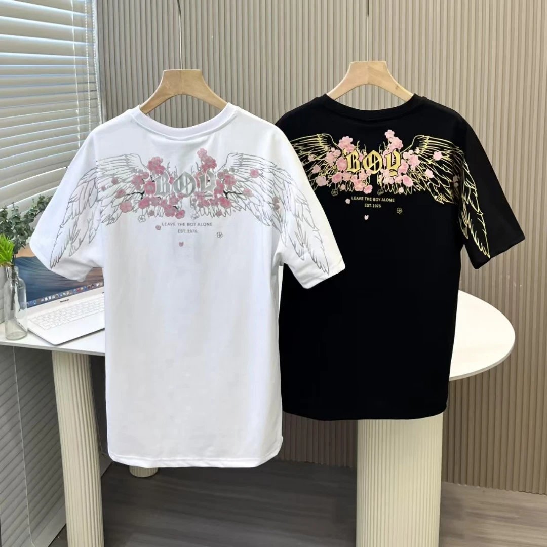 Design Angel Wings Cherry Blossom Graphic T-Shirt White - 4