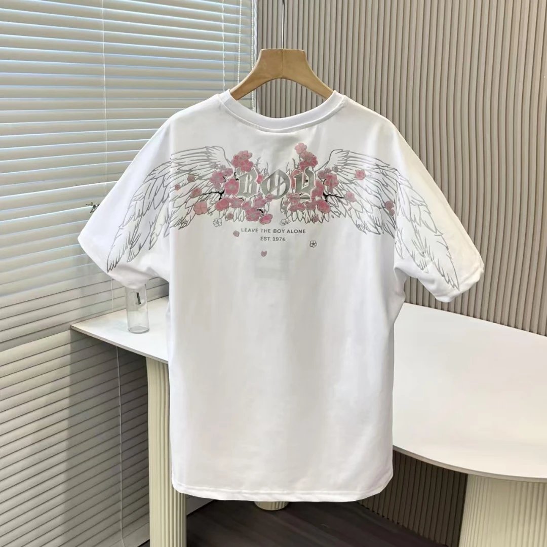 Design Angel Wings Cherry Blossom Graphic T-Shirt White - 6