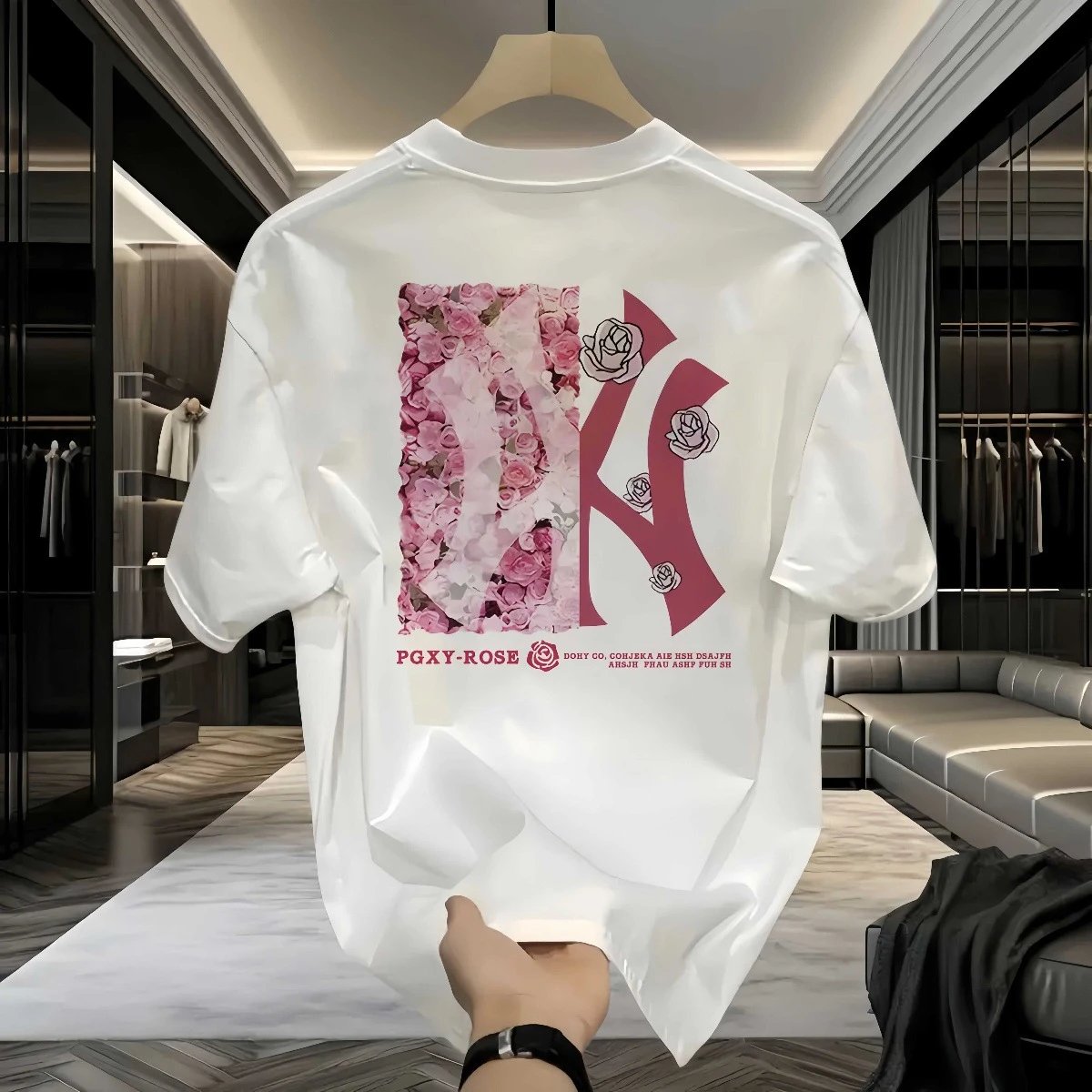 Design PGXY-ROSE Floral Logo Graphic Black T-Shirt T-Shirts - 12