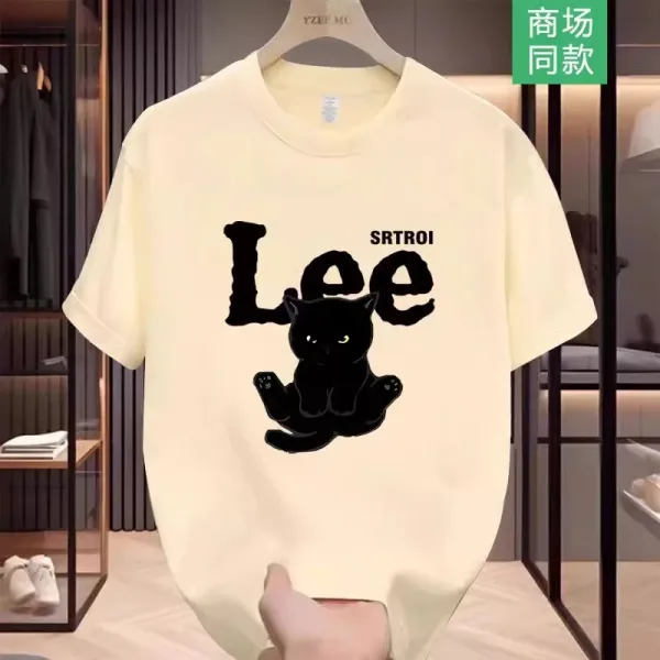 Design Lee SRTR01 Black Cat Graphic White T-Shirt T-Shirts - 5