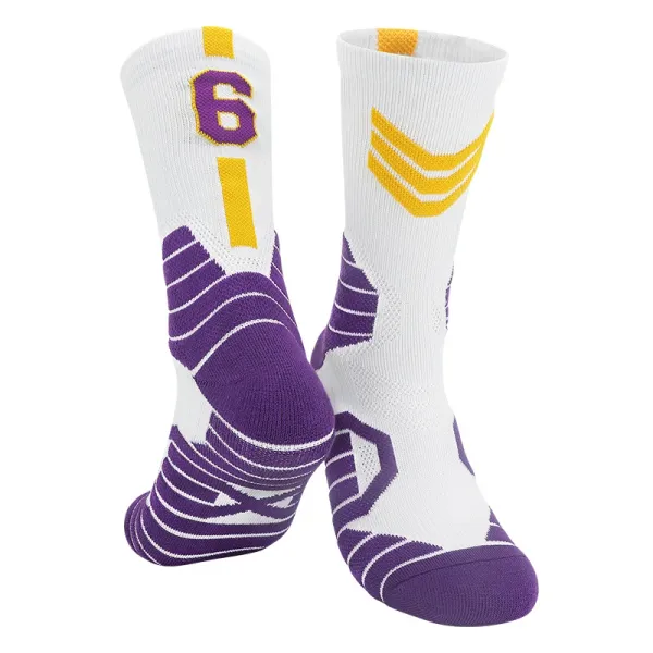 Los Angeles Lakers #6 Purple and Gold Basketball Socks - 1