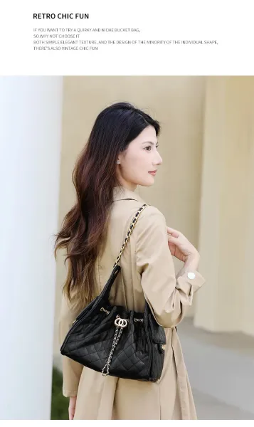 Chanel Quilted Bucket Bag Black with Gold Hardware Handbags - 3