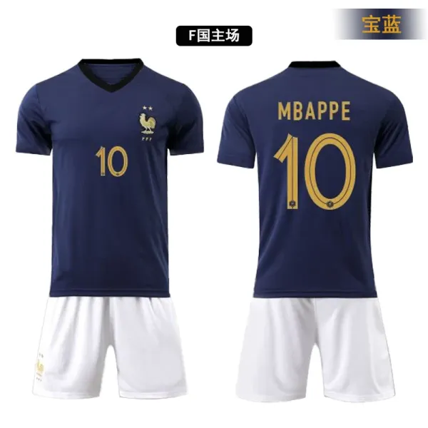Design France National Team Home Jersey Blue with Gold Number 10 Mbappé Jersey - 1