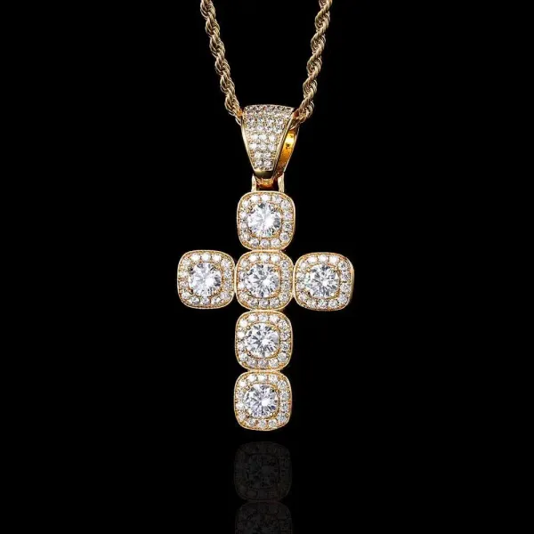 Design Cross Pendant Necklace with Cubic Zirconia in Gold-Tone Jewelry - 1