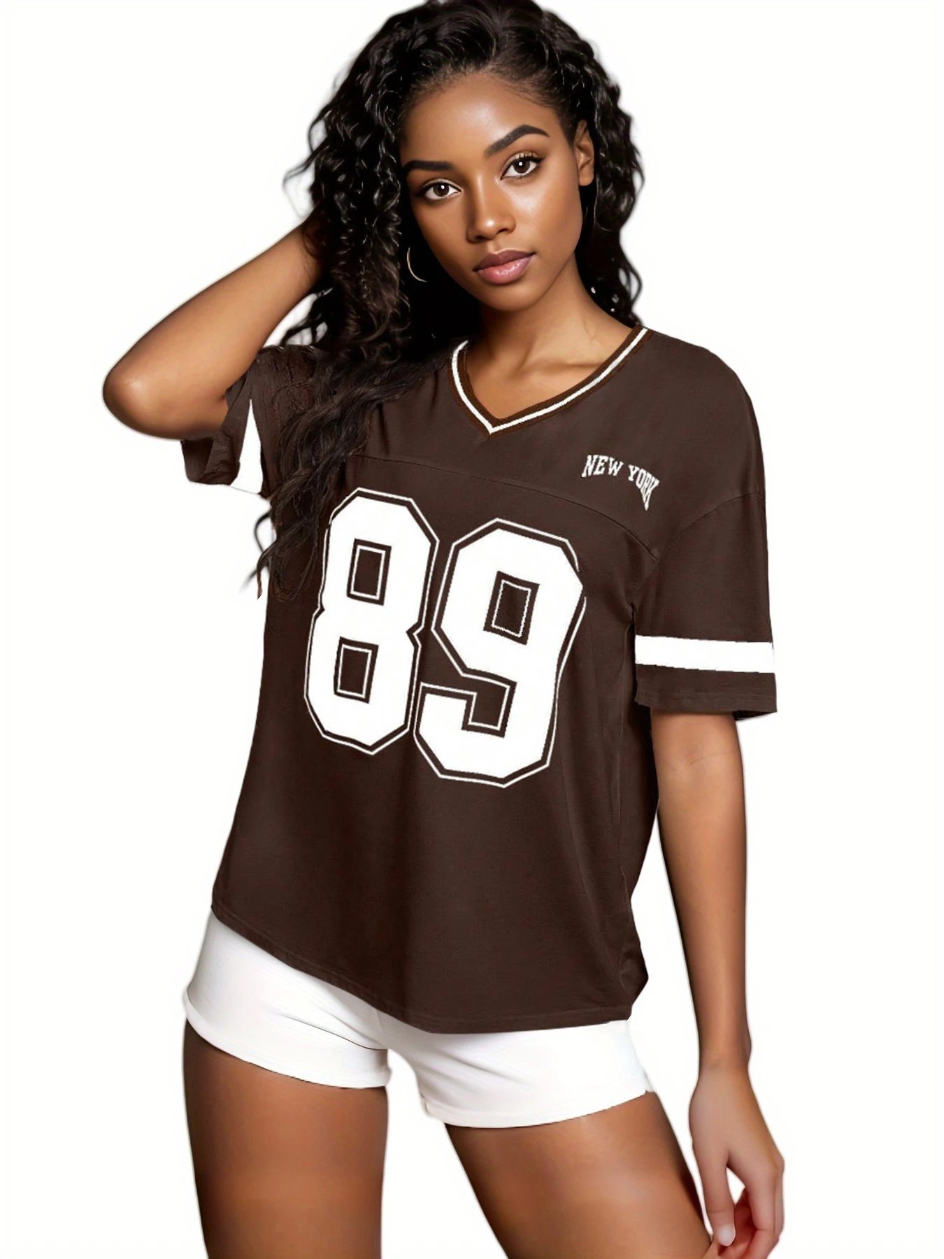 Design Football Jersey Style T-Shirt Purple with '89' and 'New York' Print - 23