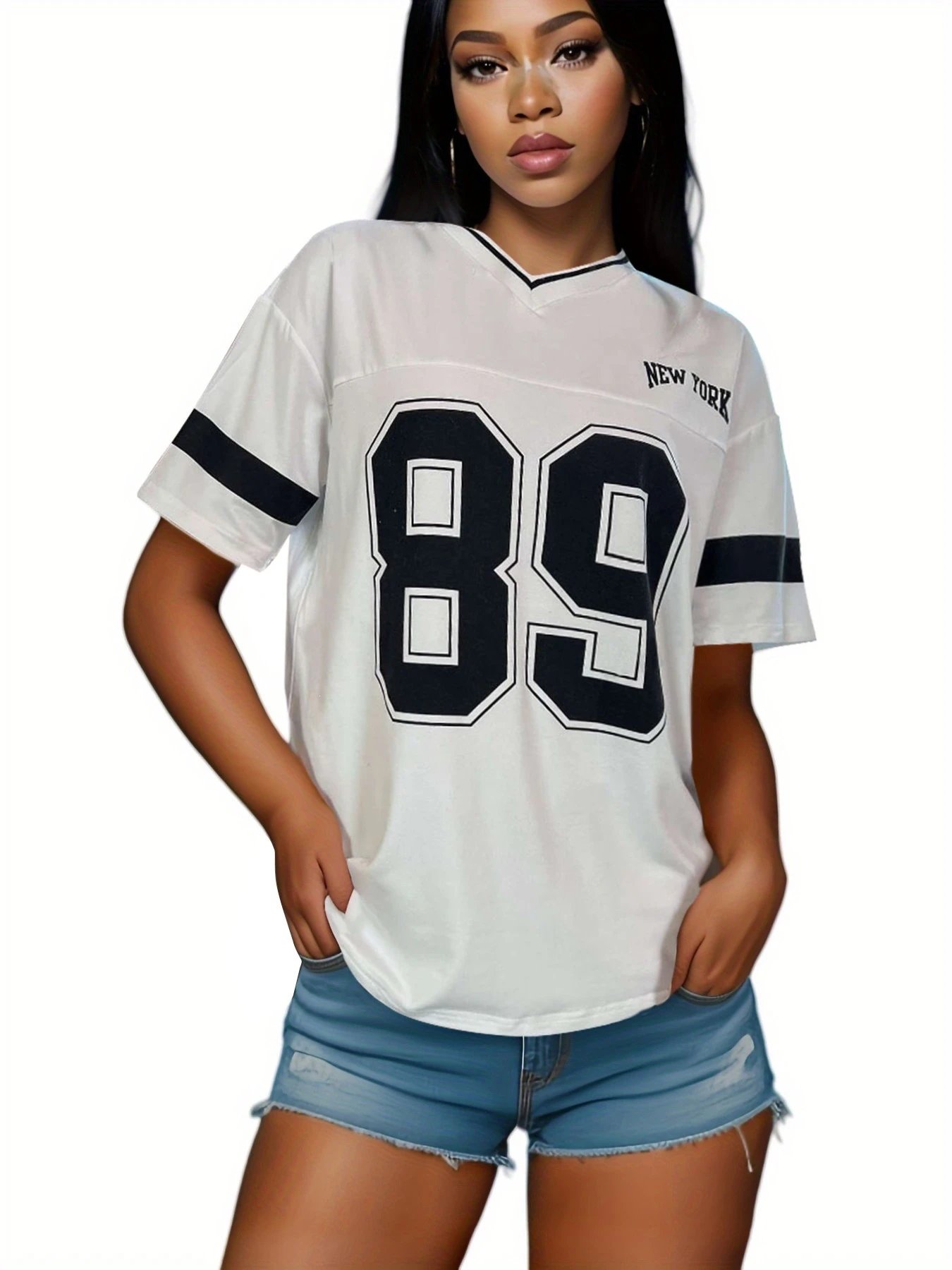 Design Football Jersey Style T-Shirt Purple with '89' and 'New York' Print - 24