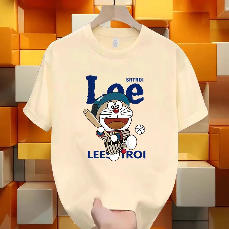 Design Lee x Doraemon Baseball Graphic T-Shirt Black T-Shirts - 3