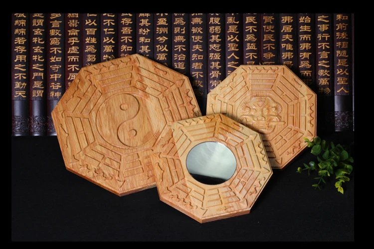 Design Wooden Bagua Mirror with Nine Stars Design Natural Wood Decorative Hanging Mirror Accessories - 6