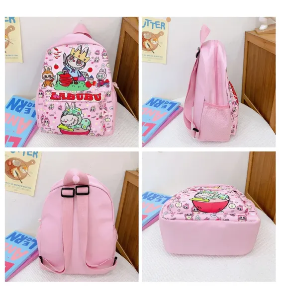 Design Labubu Pink Gingham Cartoon Print Mini Backpack - 11