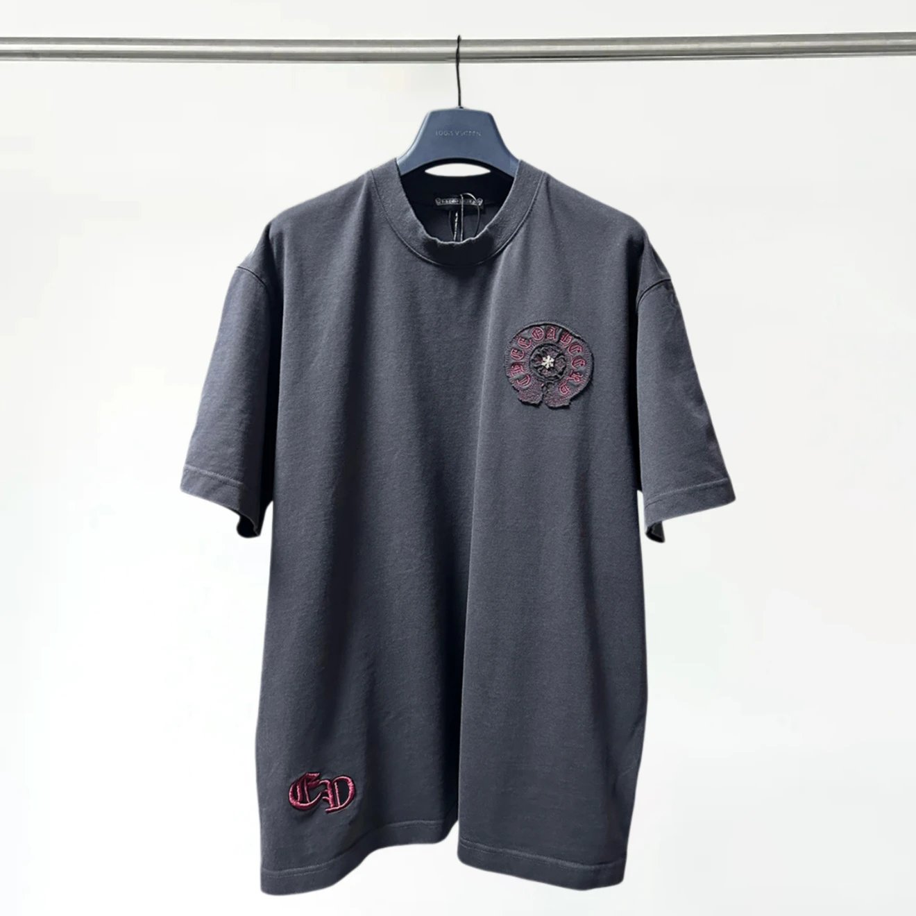 Chrome Hearts Floral Embroidered T-Shirt Charcoal Gray T-Shirt - 7