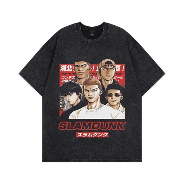 Design Slam Dunk Anime Graphic Print Black Oversized T-Shirt T-Shirts - 1