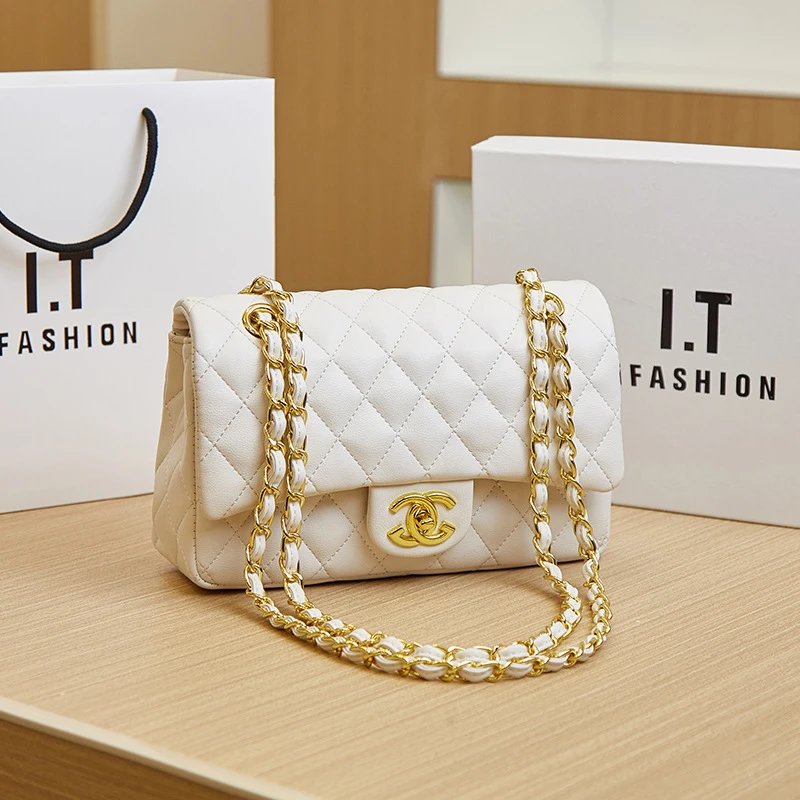 Chanel Classic Flap Bag White Quilted Leather Chain Shoulder Bag
