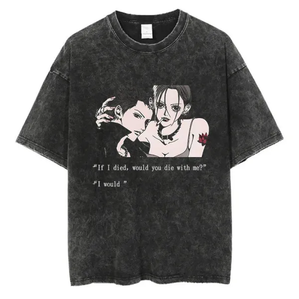 Design Graphic Print Acid Wash Black T-Shirt - 1