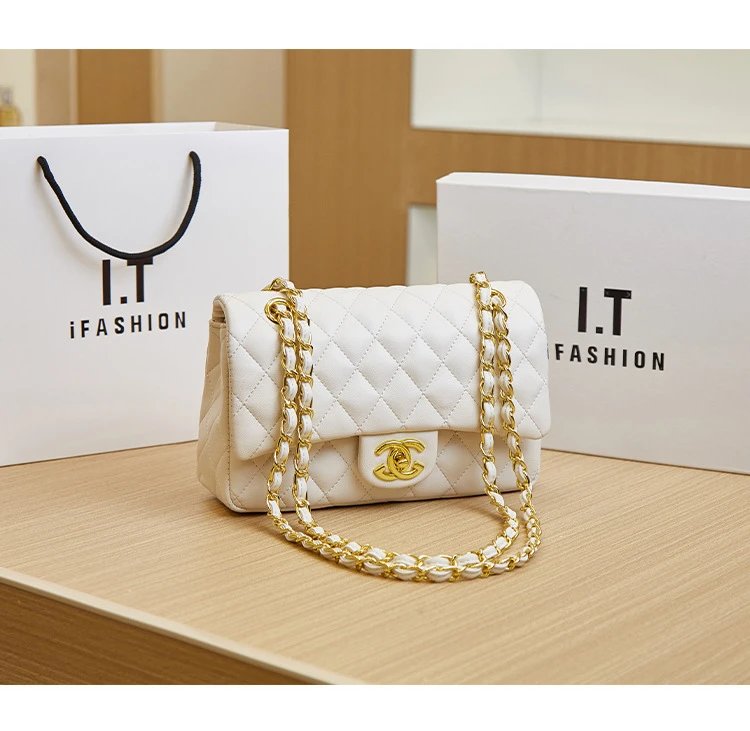 Chanel Classic Flap Bag White Quilted Leather Chain Shoulder Bag - 17