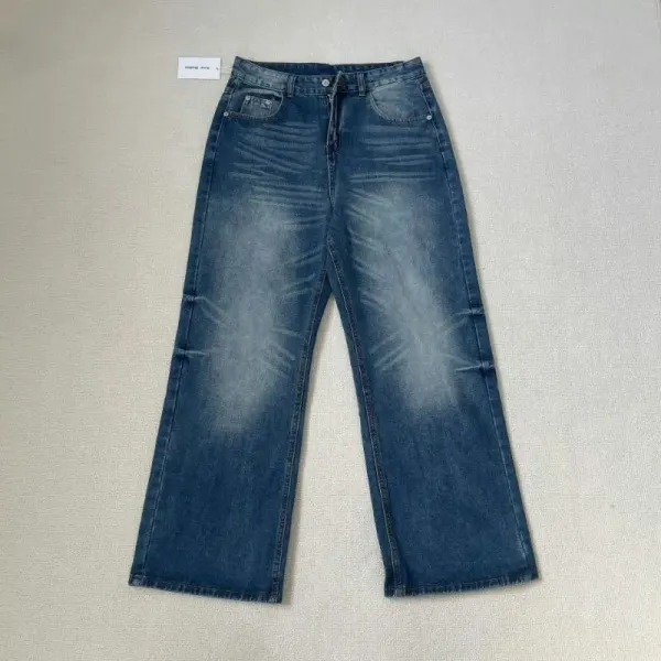 Design Wide-Leg Distressed Blue Jeans - 1