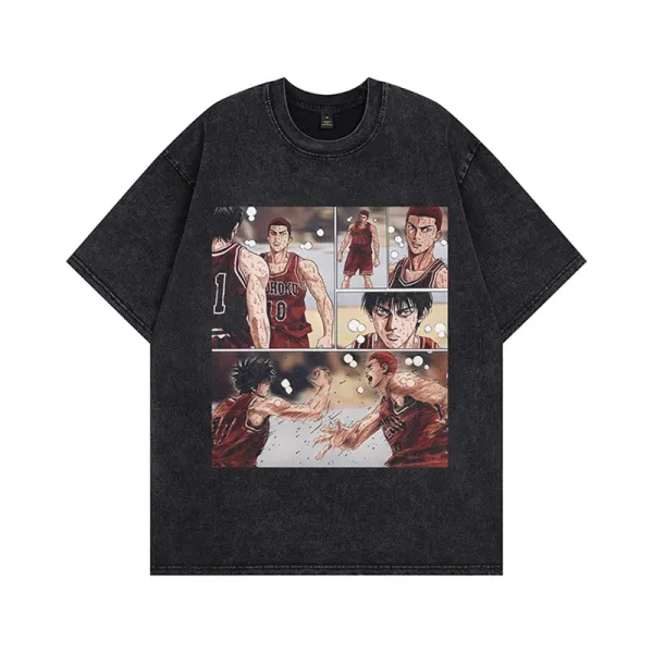 Design Slam Dunk Manga Panel Graphic Oversized T-Shirt Black - 1