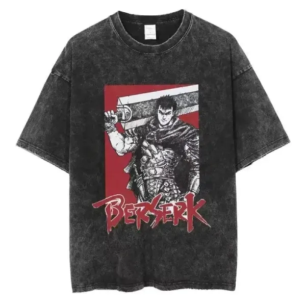 Design Berserk Graphic Print Acid Wash T-Shirt Black T-Shirts - 1