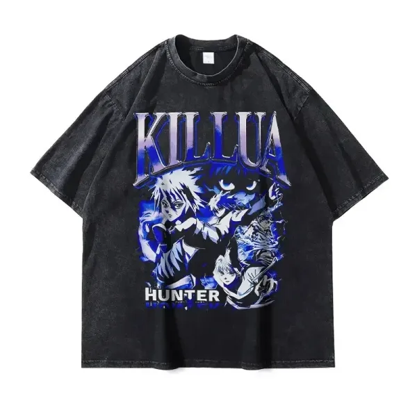 Design Killua Hunter Graphic Washed Black T-Shirt - 1
