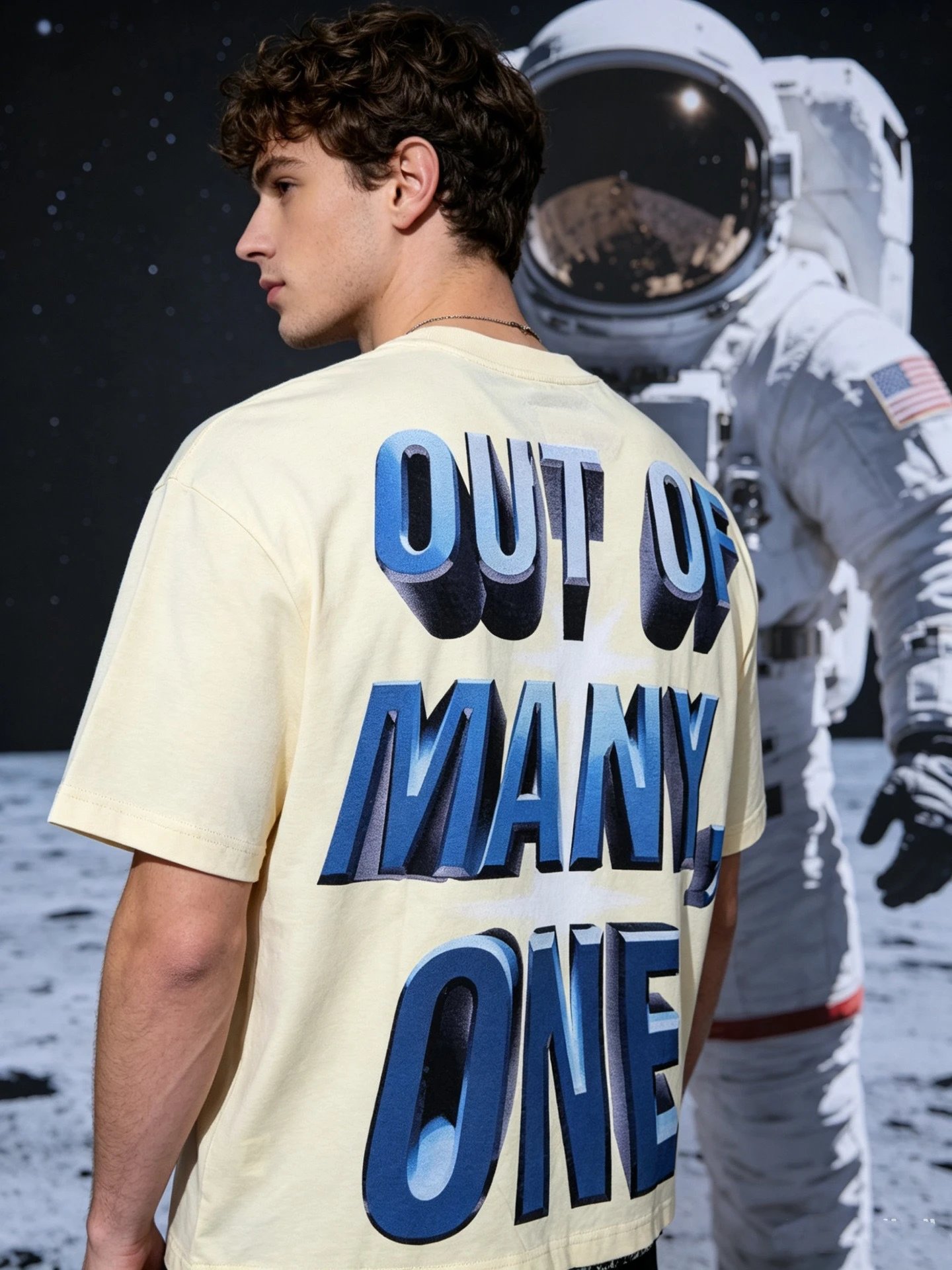 Godspeed Out of Many Astronaut Graphic T-Shirt Black - 14