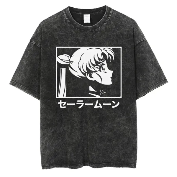 Design Sailor Moon Graphic Acid Wash T-Shirt Tops.t Shirts - 1
