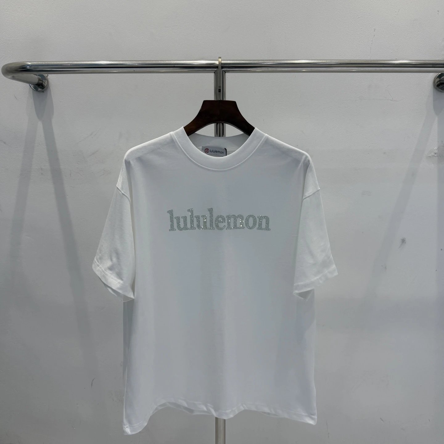 Lululemon Logo Rhinestone Embellished White T-Shirt