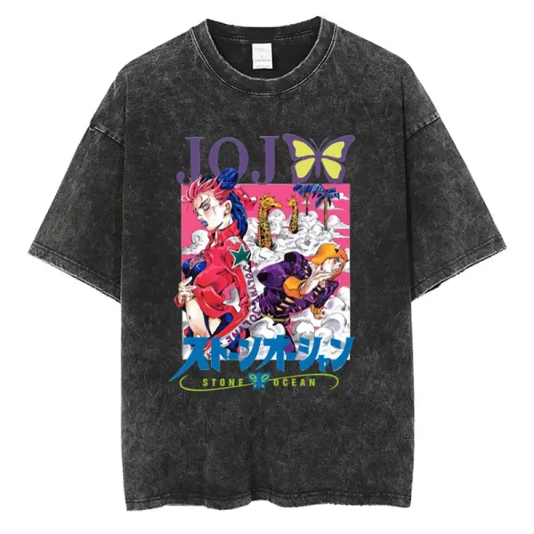 Design JoJo's Bizarre Adventure Stone Ocean Graphic Acid Wash T-Shirt T-Shirts - 1