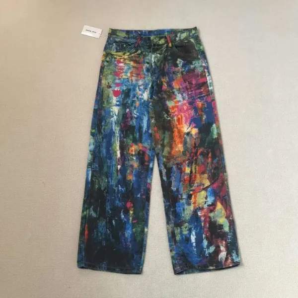 Design Distressed Graffiti-Print Wide-Leg Jeans - 43