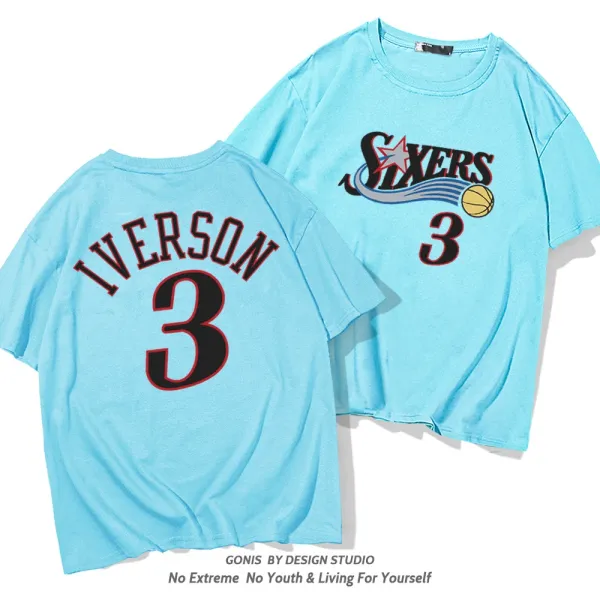 Philadelphia 76ers Allen Iverson #3 Retro Jersey T-Shirt Light Blue - 1