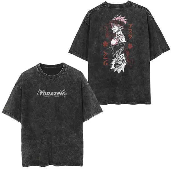 Design Torazen Anime Graphic Washed Black T-Shirt Tops.t Shirts - 1