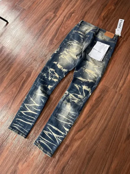 Purple Brand Acid Wash Distressed Slim Fit Jeans - 1
